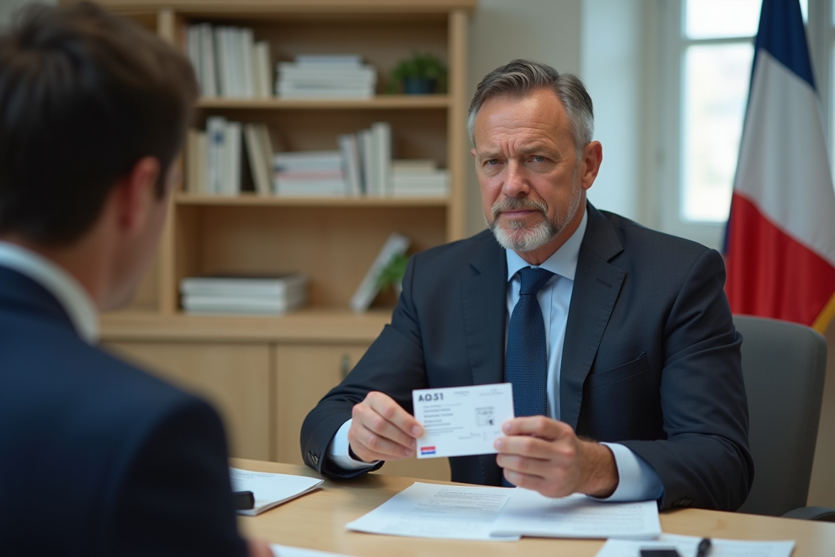 Agent administratif remettant un permis de conduire dans un bureau officiel