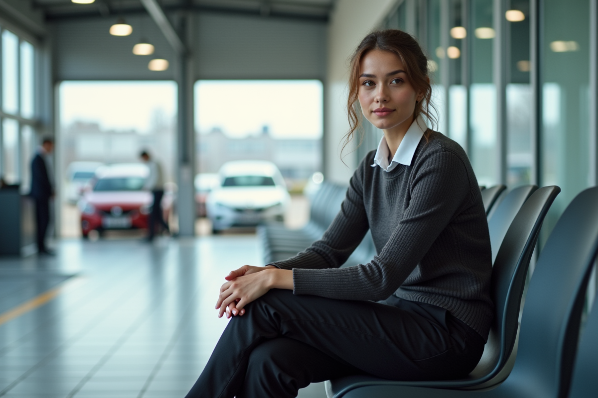 Jeune femme assise dans la salle d