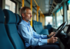 Conduire un bus sans FIMO : est-ce permis et quelles sont les conséquences ? Conducteur de bus urbain homme pensif dans la cabine