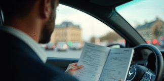 Conducteur français dans une voiture moderne avec permis de voyage