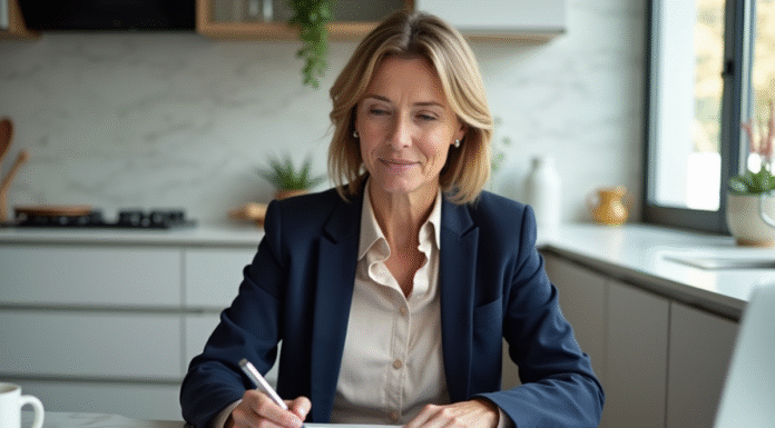 Délai maximum de règlement d’un sinistre auto par l’assureur : 7 conseils pratiques Femme d'une quarantaine d'années examine des documents d'assurance à la maison