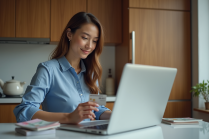 Femme concentrée avec permis de conduire à la maison