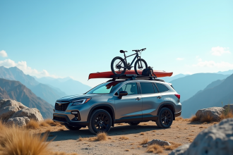 Galerie de toit sur une voiture chargée pour des vacances en famille