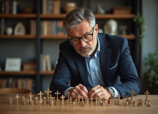 Comparatif des meilleures marques de 50 croix homologuées Homme d'âge moyen examinant des croix certifiées sur une table