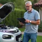 Impact du code P0299 sur les performances de votre Citroën Homme inspectant le moteur d'une Citroën en extérieur