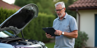 Homme inspectant le moteur d'une Citroën en extérieur