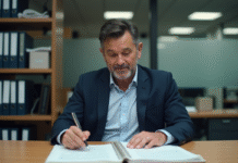 Récupérer permis après perte de points : démarches légales expliquées Homme d'âge moyen lisant un document officiel au bureau