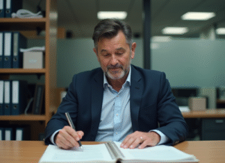 Récupérer permis après perte de points : démarches légales expliquées Homme d'âge moyen lisant un document officiel au bureau