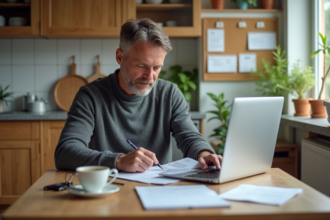 Homme détendu vérifiant un document de points de permis