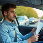 Infractions de classe 4 : tout savoir sur les types et conséquences Jeune homme en voiture tenant un document dans un environnement urbain