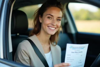 Conducteur concentré en train de passer l'examen du permis de conduire