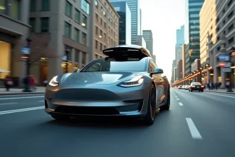 Véhicule Tesla illustrant l'innovation en mobilité électrique et conduite autonome