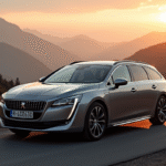 Peugeot 508 SW en montagne au lever du soleil
