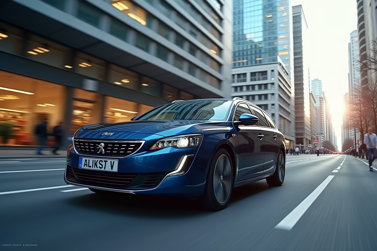 Peugeot 508 SW en ville en mouvement rapide