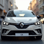 Renault Clio Phase 2 garée en ville avec nouvelle face