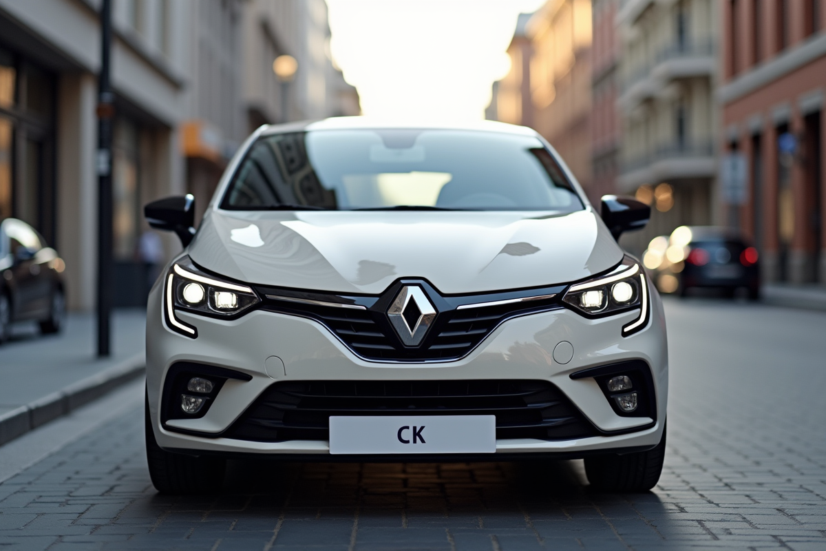 Renault Clio Phase 2 garée en ville avec nouvelle face
