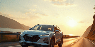 SUV hybride moderne sur une route ensoleillee