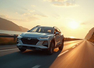 SUV hybride moderne sur une route ensoleillee