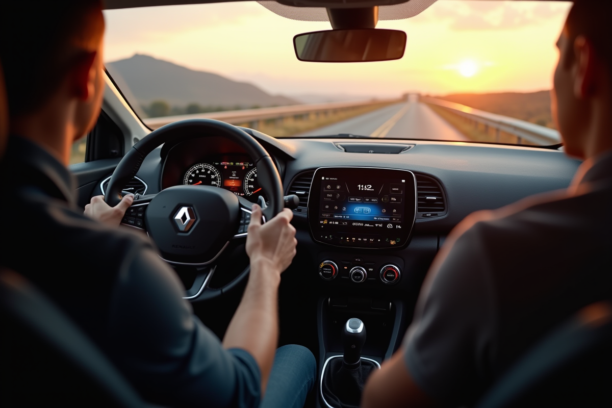 Détails du tableau de bord et volant de la Renault Clio
