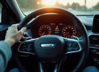 Tableau de bord moderne avec voyant ASR allumé en plein jour