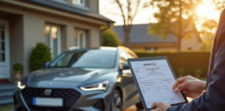 Voiture francaise devant une maison en banlieue avec personne changeant d'adresse