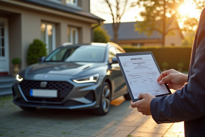 Voiture francaise devant une maison en banlieue avec personne changeant d'adresse